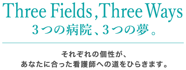 Three Fields,Three Ways 3つの病院、3つの夢。